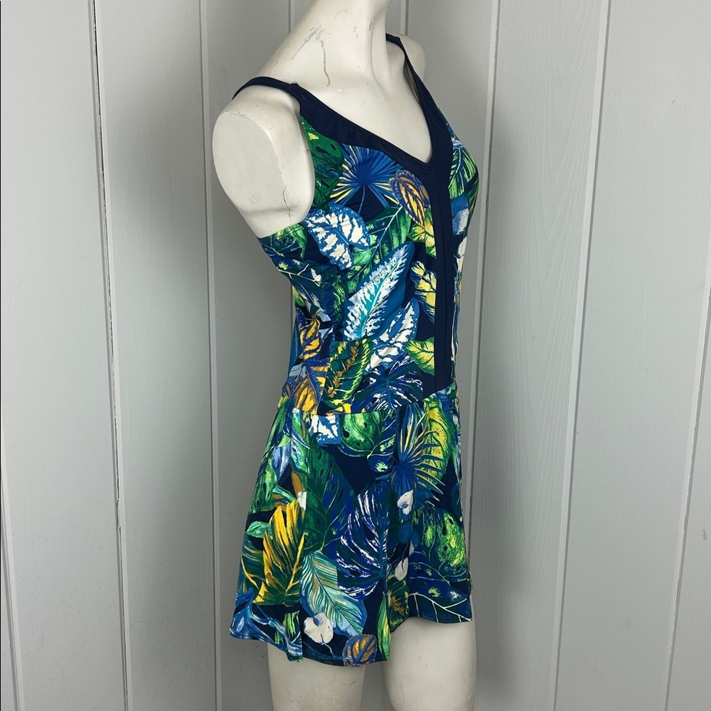 Susan Graver Soleil Swim Dress V-Neck Colorblock Navy Rio Tropical Size 10 New - Picture 3 of 10